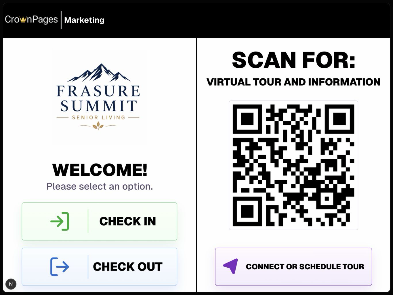 CrownPages kiosk lead generation interface