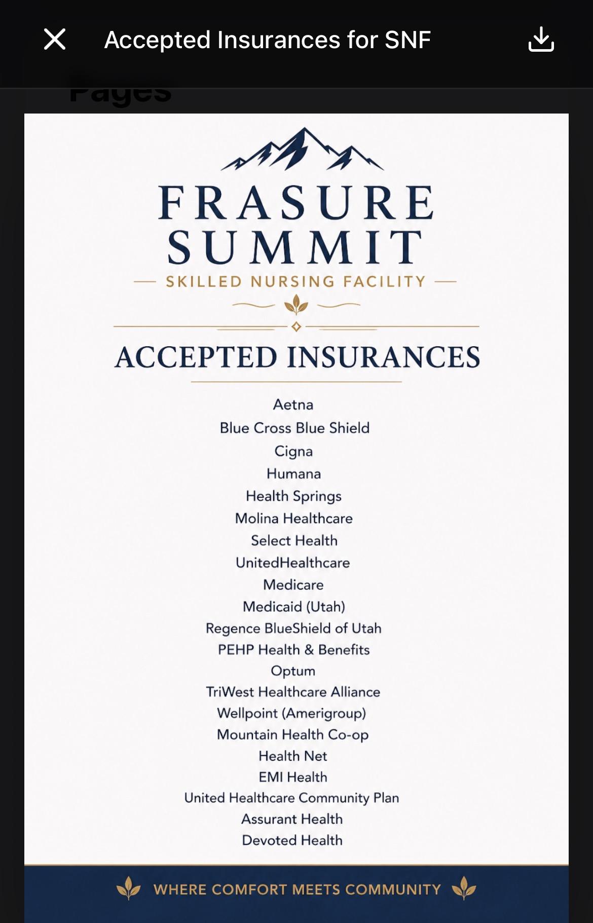 Accepted insurance information shared through CrownPages