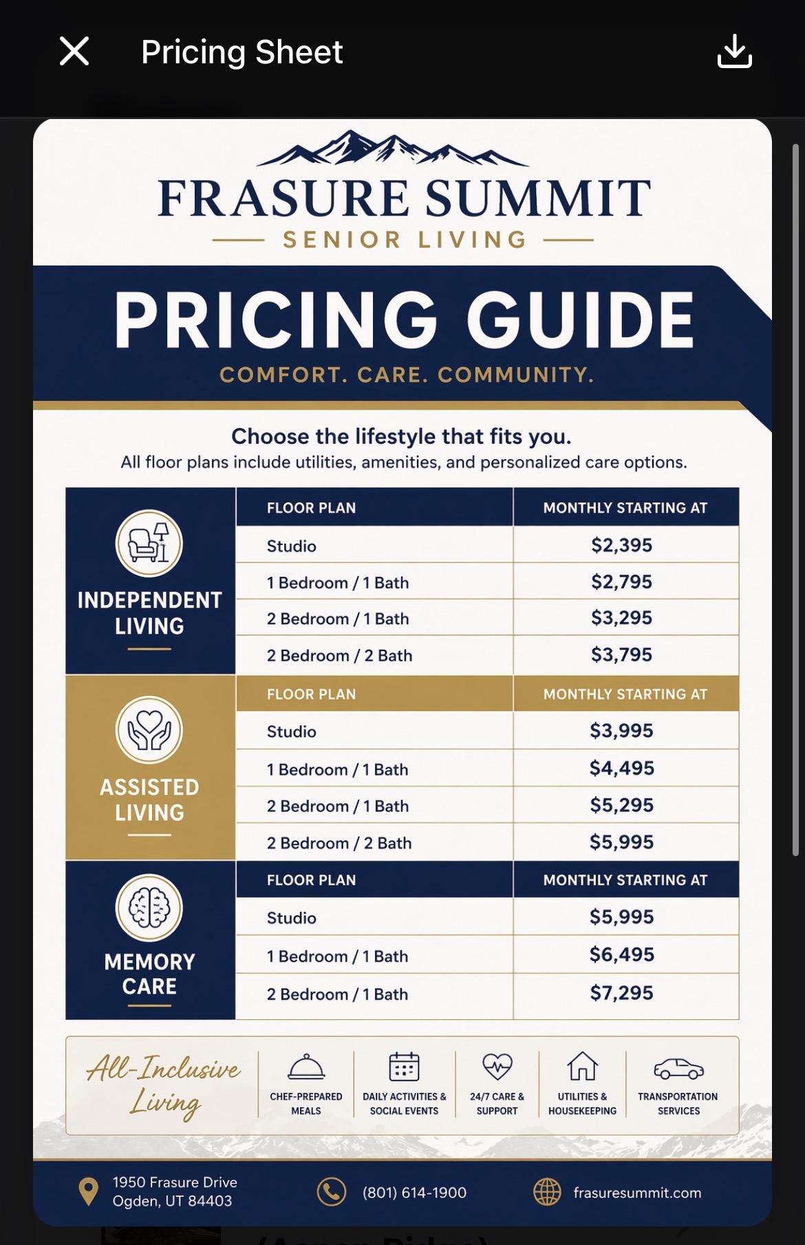 Frasure Summit pricing guide shared through CrownPages